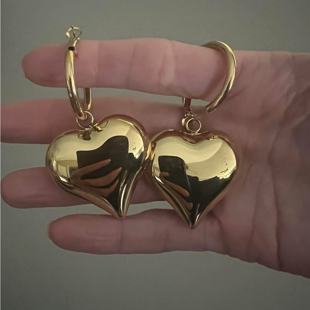Brand New Gold Chansutt Pearls Gold Bubble Heart Hoop Earrings-Water Resistant